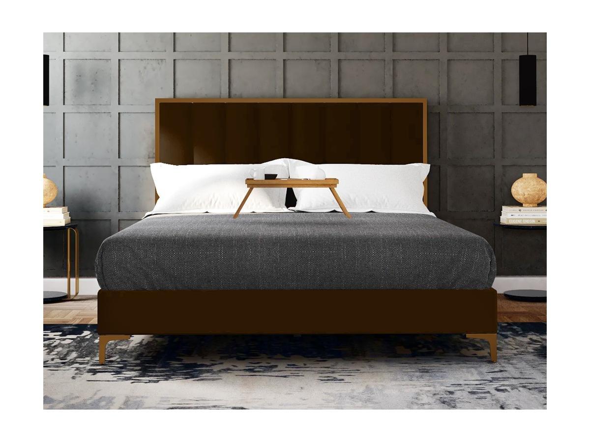 Vente-unique Letto 160 x 200 cm con testata letto impunture verticali Velluto Marrone e Dorato + Materasso - CLARISSE  