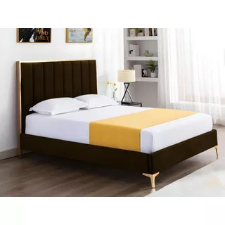 Vente-unique Letto 160 x 200 cm con testata letto impunture verticali Velluto Marrone e Dorato + Materasso - CLARISSE  