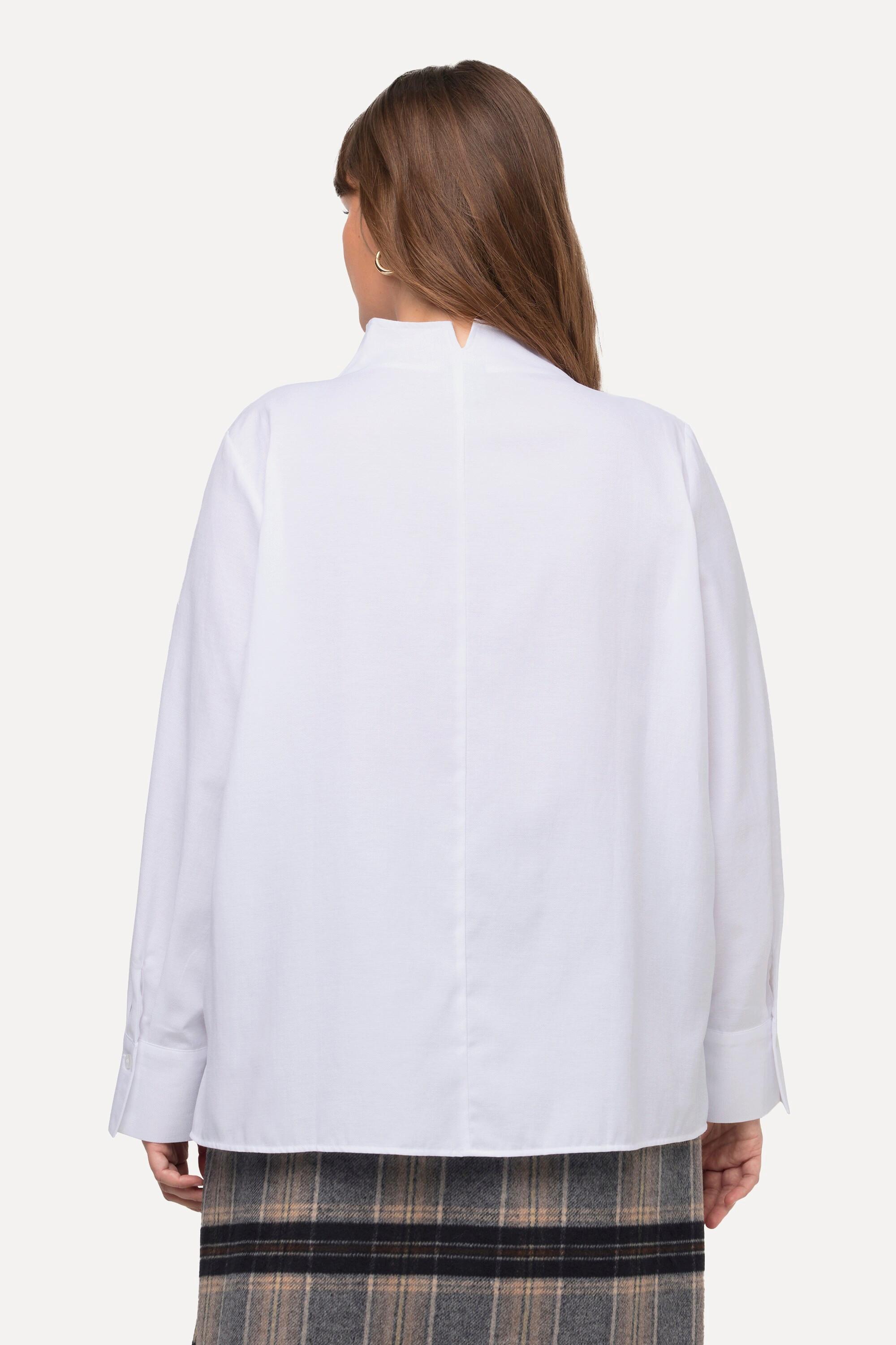 Ulla Popken  Blusa in tessuto Oxford con scollo montante e maniche lunghe 