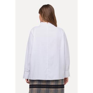 Ulla Popken  Blusa in tessuto Oxford con scollo montante e maniche lunghe 