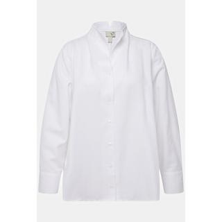 Ulla Popken  Blusa in tessuto Oxford con scollo montante e maniche lunghe 