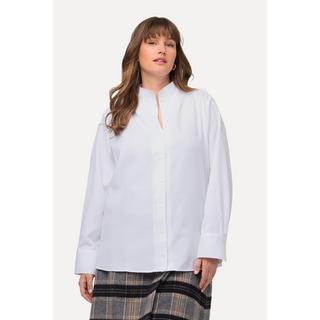 Ulla Popken  Blusa in tessuto Oxford con scollo montante e maniche lunghe 