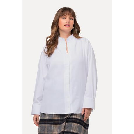 Ulla Popken  Blusa in tessuto Oxford con scollo montante e maniche lunghe 