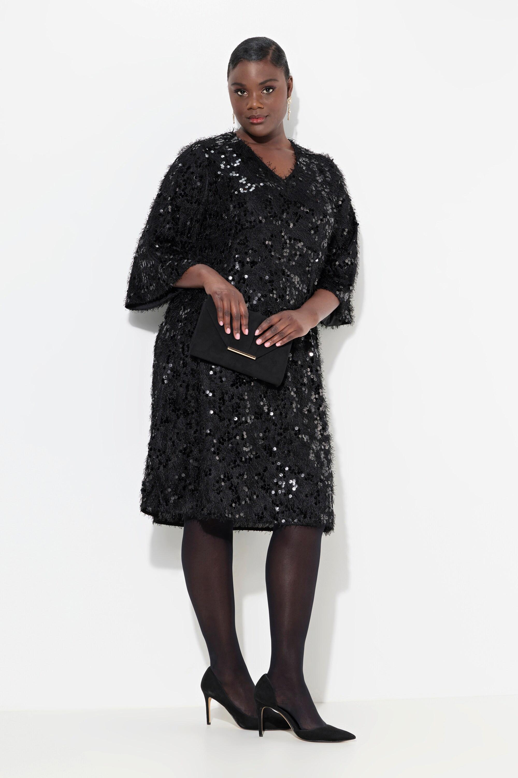 Ulla Popken Abito Frange Paillettes Scollo a V Maniche 3/4  