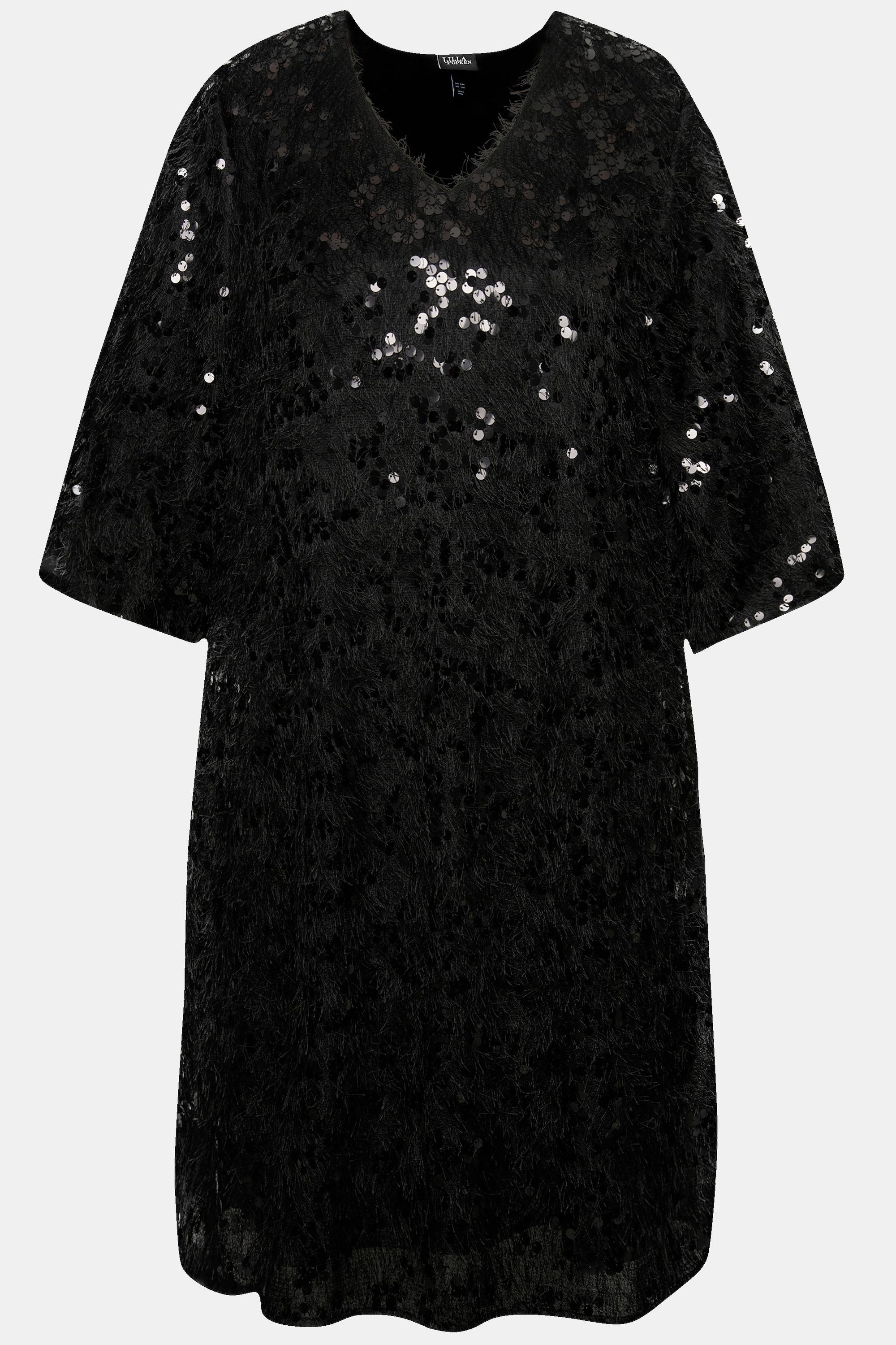 Ulla Popken Abito Frange Paillettes Scollo a V Maniche 3/4  