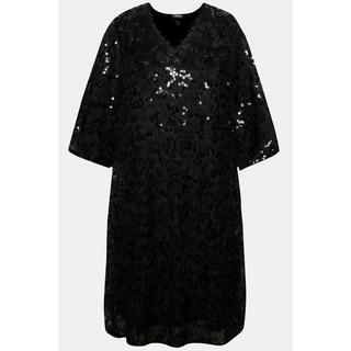 Ulla Popken Abito Frange Paillettes Scollo a V Maniche 3/4  