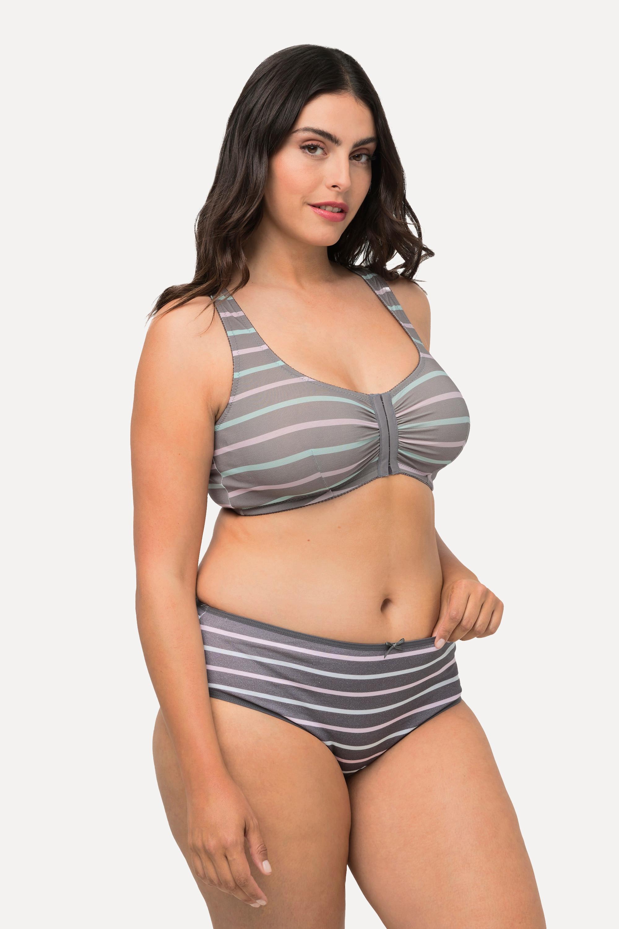 Ulla Popken  Bustier, Streifen, Vorderverschluss, ohne Bügel, C/D Cup 