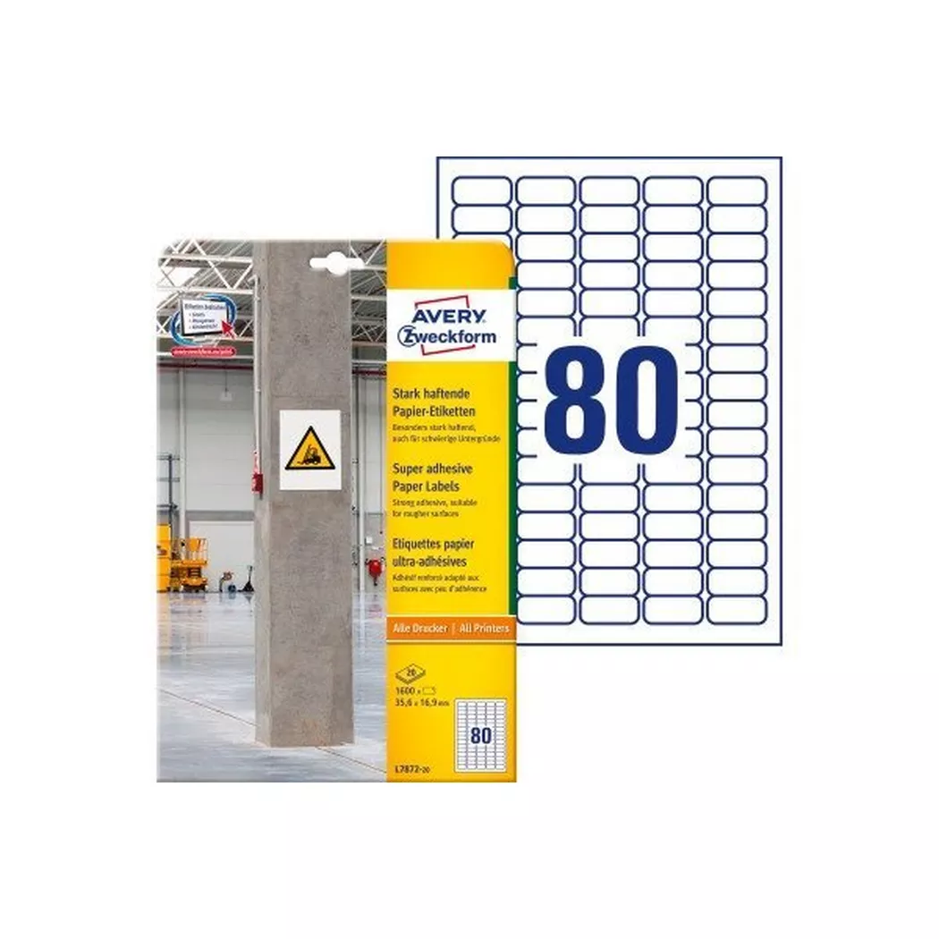 Avery-Zweckform – AVERY ZWECKFORM Etiketten Univ. 35.6×16.9mm, 20 Blatt, One Size, Weiss