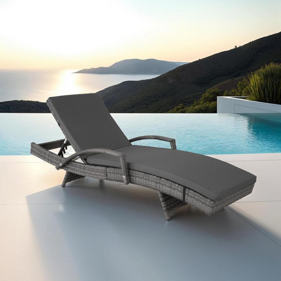 Tectake Aluminium Rattan Sonnenliege Océane wetterfest und UV-beständig 5-fach verstellbare Rückenlehne  