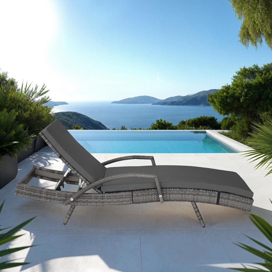 Tectake Aluminium Rattan Sonnenliege Océane wetterfest und UV-beständig 5-fach verstellbare Rückenlehne  