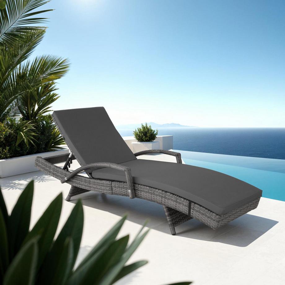 Tectake Aluminium Rattan Sonnenliege Océane wetterfest und UV-beständig 5-fach verstellbare Rückenlehne  