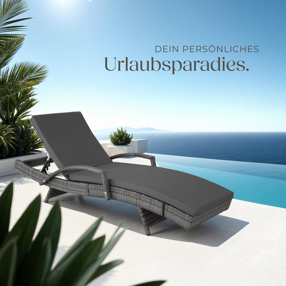 Tectake Aluminium Rattan Sonnenliege Océane wetterfest und UV-beständig 5-fach verstellbare Rückenlehne  