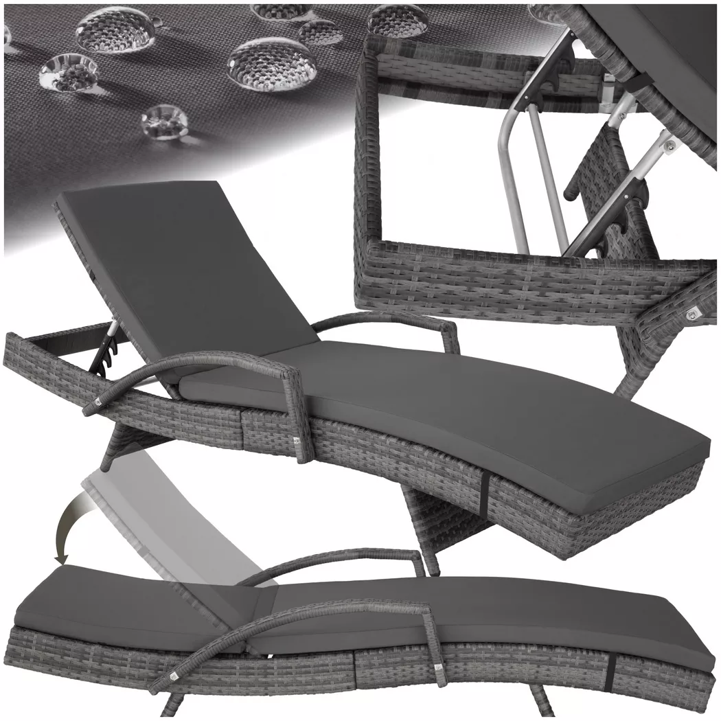 tectake Océane Aluminum Rattan Sun Lounger in Grey | Size: 1 Seater