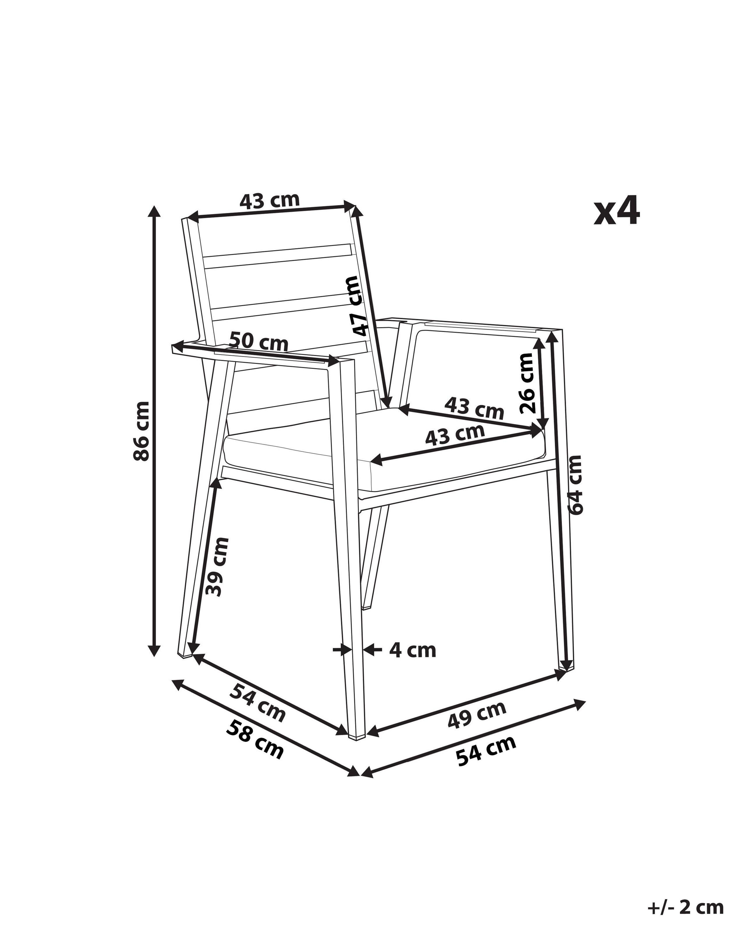 Beliani Lot de 4 chaises de jardin avec coussins en Aluminium Moderne TAVIANO  