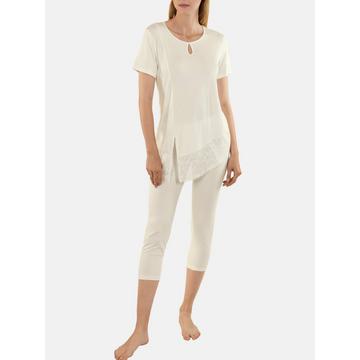 Homewear Pyjamahose T-shirt Felicity elfenbein