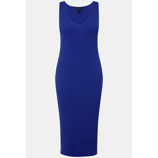 Ulla Popken Robe en maille côtelée sans manches Encolure en V Longueur midi Coupe Slim Fit  