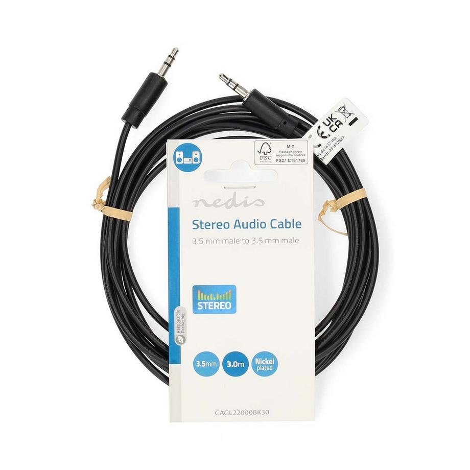 Nedis  Câble audio stéréo | 3,5 mm Hane | 3,5 mm Hane | Nickelplaterad | 3,00 m | Rond | Svart | Label 