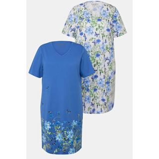 Ulla Popken  Chemises de nuit, lot de 2, papillons, col V, manches courtes 