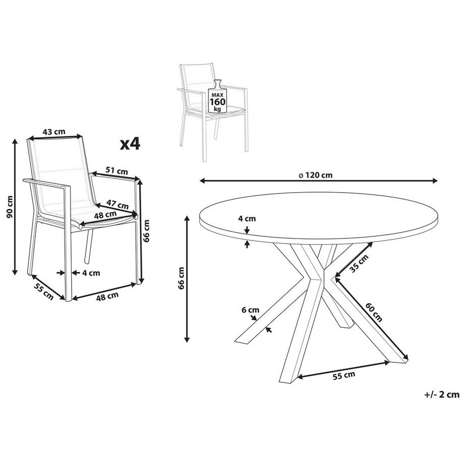 Beliani Set da pranzo per giardino con sedie en Alluminio  MALETTO/BUSSETO  