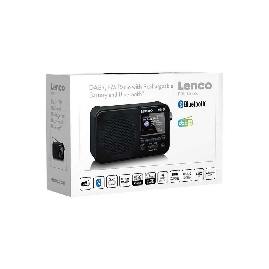 Lenco  Radio DAB+ FM Portatile con Bluetooth e Schermo TFT 2,4" Modello PDR-036 Compatta 