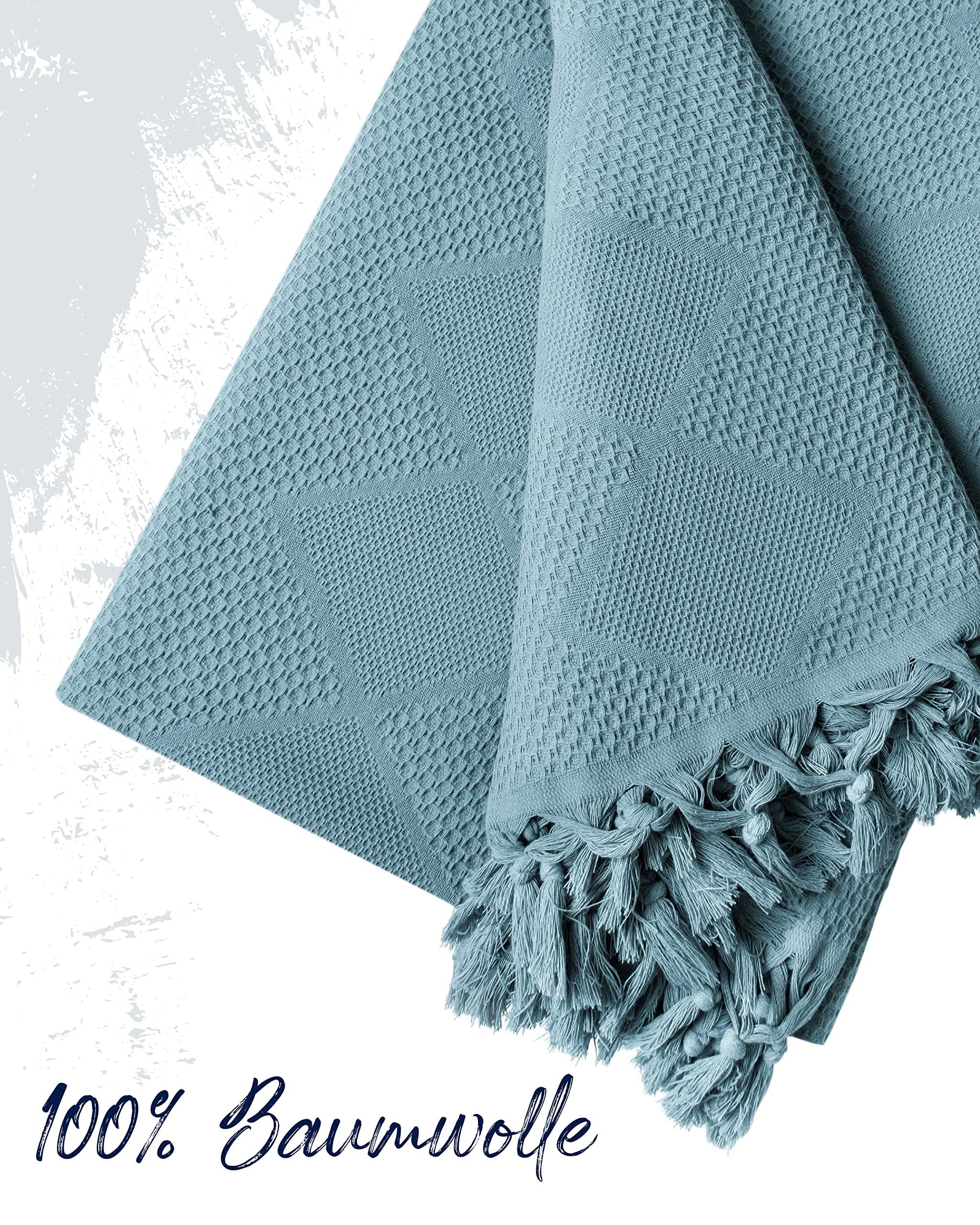 Alopini Plaid in cotone piqué a nido d'ape Frange annodate a mano  