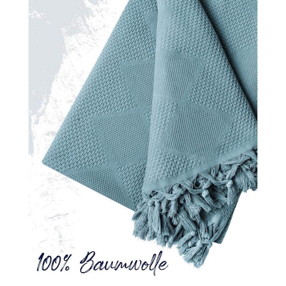 Alopini Plaid in cotone piqué a nido d'ape Frange annodate a mano  