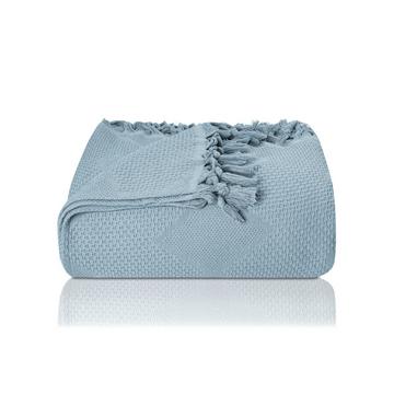 Hochwertige Tagesdecke mit handgeknüpften Fransen - 100% Baumwolle - Waffelpiqué Sommerdecke - Baumwolldecke als Bettüberwurf, Couchüberwurf & Sofadecke