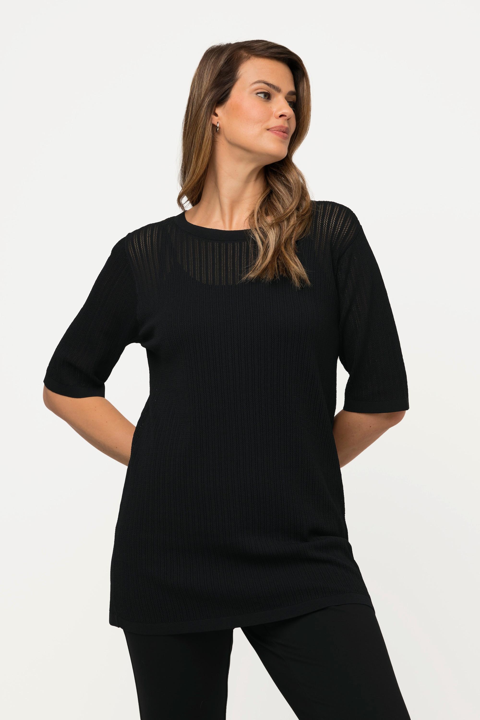 Ulla Popken  Pullover a righe con scollo a girocollo e mezze maniche 