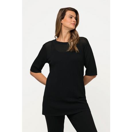 Ulla Popken  Pullover a righe con scollo a girocollo e mezze maniche 