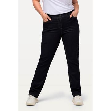 Jeans modello Mandy di tessuto elasticizzato con taglio dritto a cinque tasche e cintura elastica