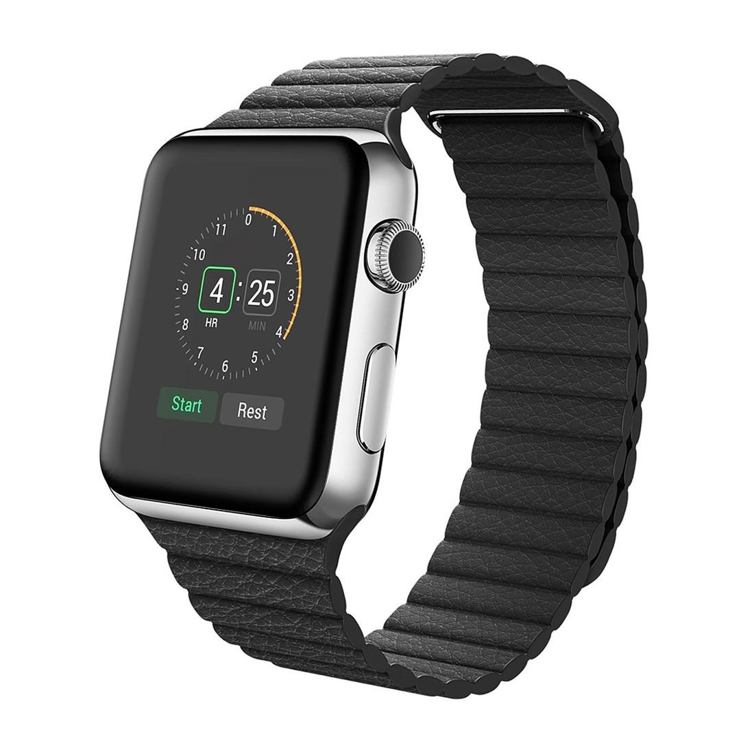 Cover-Discount  Apple Watch 42/44/45/49mm - Bracelet en cuir avec boucle magnétique noire 