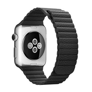 Apple Watch 42/44/45/49mm - Bracelet en cuir avec boucle magnétique noire