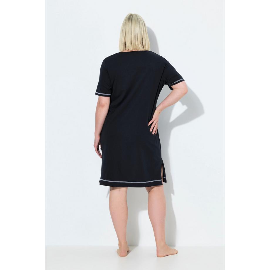 Ulla Popken Camicia da Notte Stampa Piazzata Scollo a V Mezza Manica  