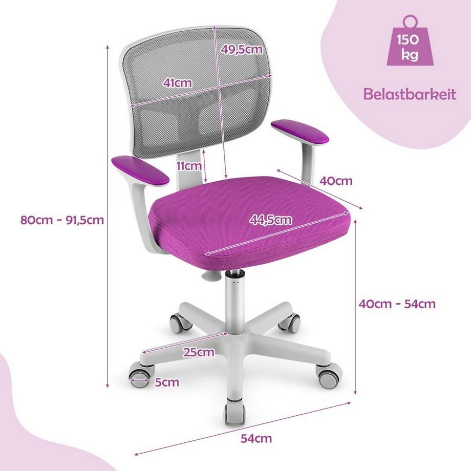 Northix Sedia da scrivania per bambini Sedia da computer per bambini con altezza regolabile Verde Viola  