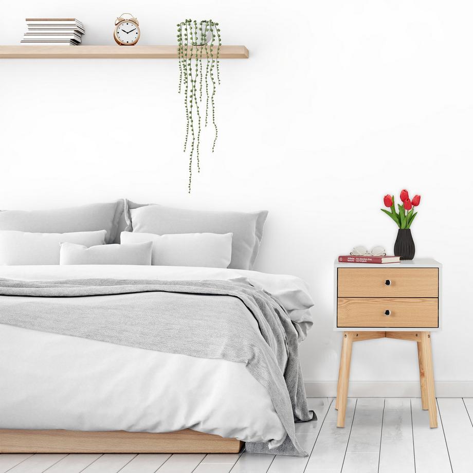 B2X Comodino bianco con 2 cassetti  