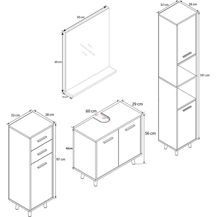 VCM 4 pcs. Meuble de salle de bain  Landos  