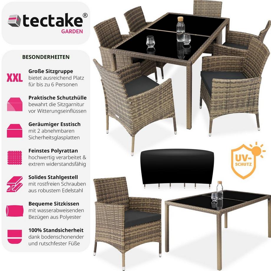 Tectake Salon de jardin 6 places avec housse de protection  