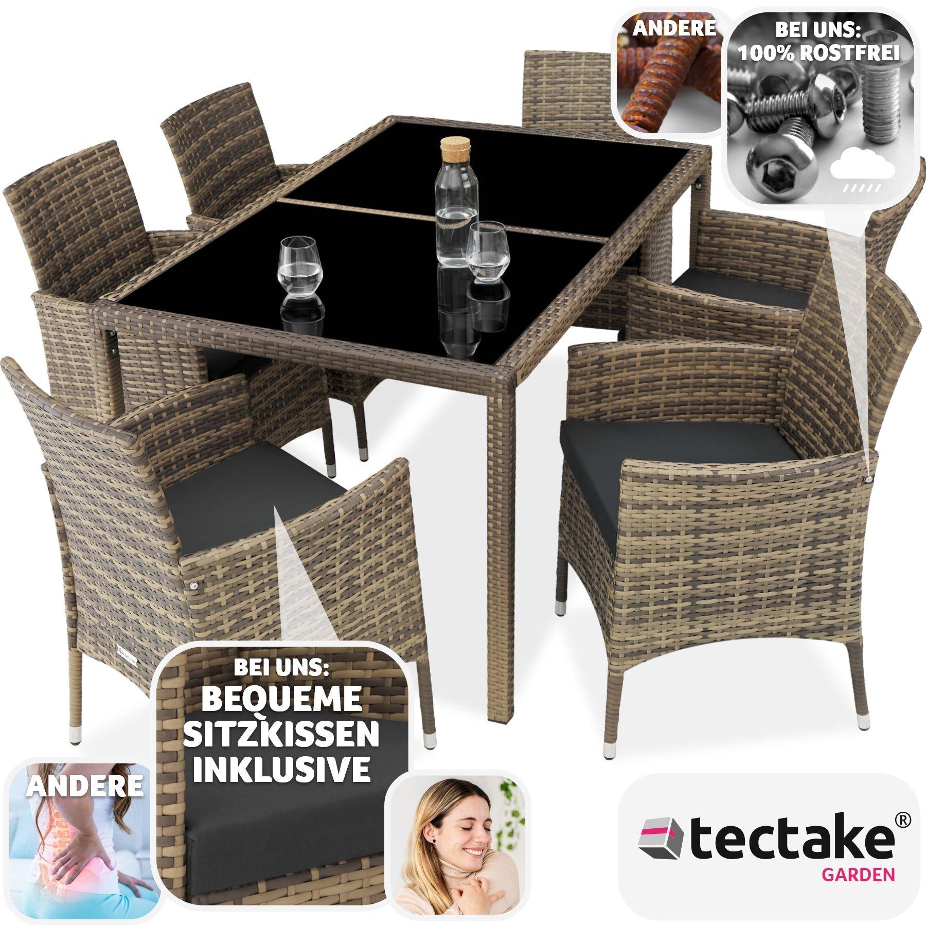 Tectake set da giardino in polyrattan, 6+1  