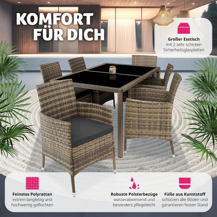 Tectake Salon de jardin 6 places avec housse de protection  