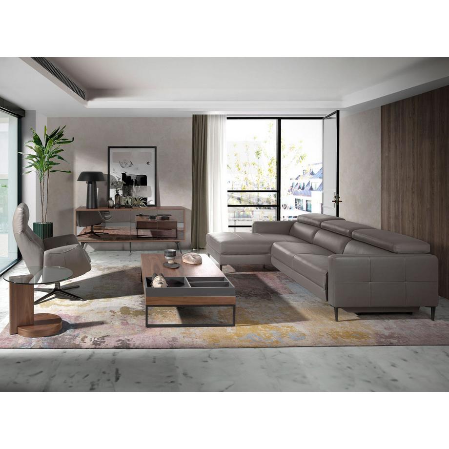 ANGEL CERDA Canapé d'angle relax gauche en cuir gris foncé  