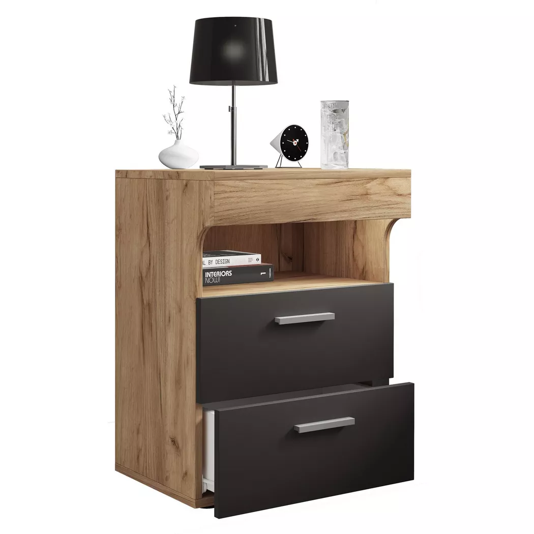 VCM - Nachtschrank Beistelltisch Schublade Konsole Boxspring Nachttisch Slepal L, One Size, Honig-Eiche
