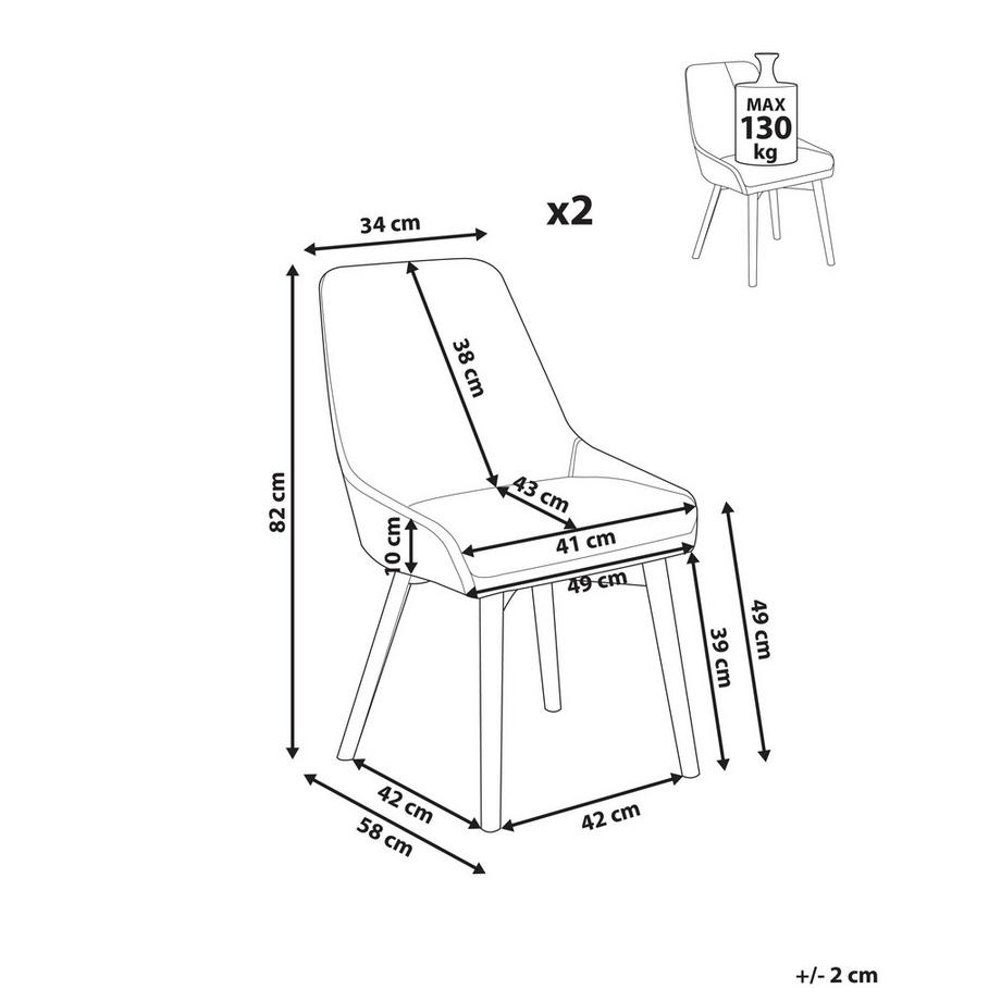 Beliani Lot de 2 chaises de salle à manger en Tissu  MELFORT  