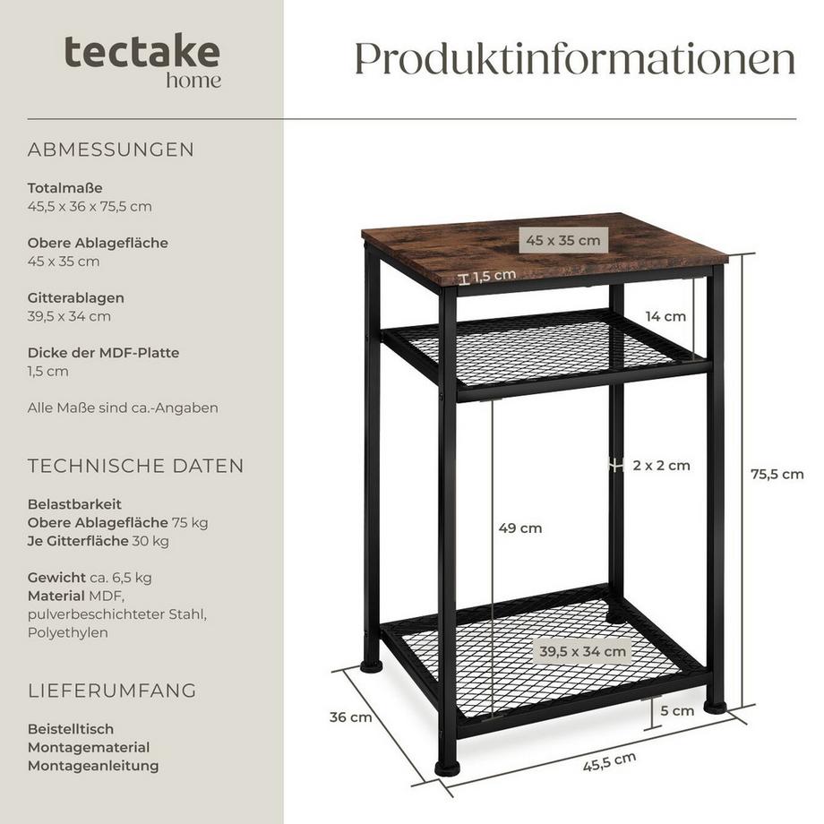 Tectake Beistelltisch York Industrial Style Holz und Stahl  