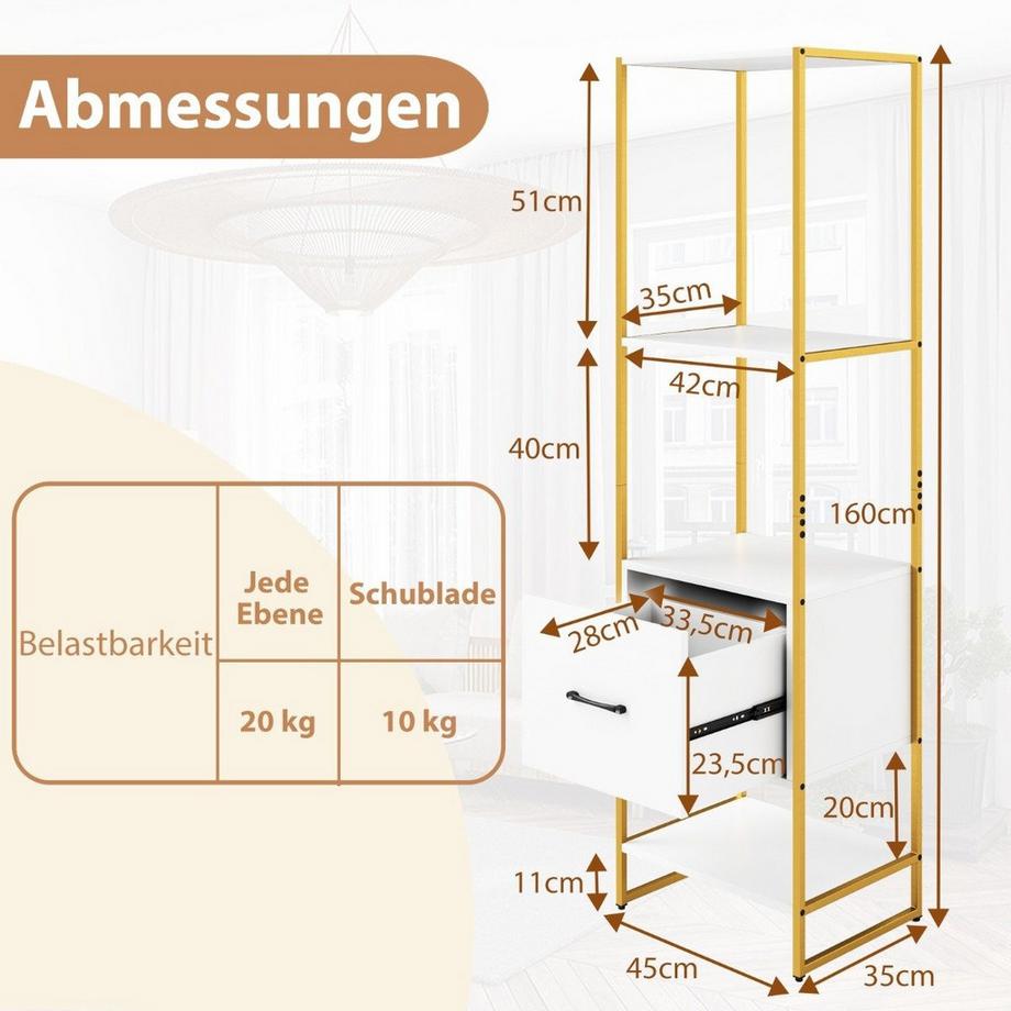 B2X 5-stöckiges Bücherregal mit Schublade  