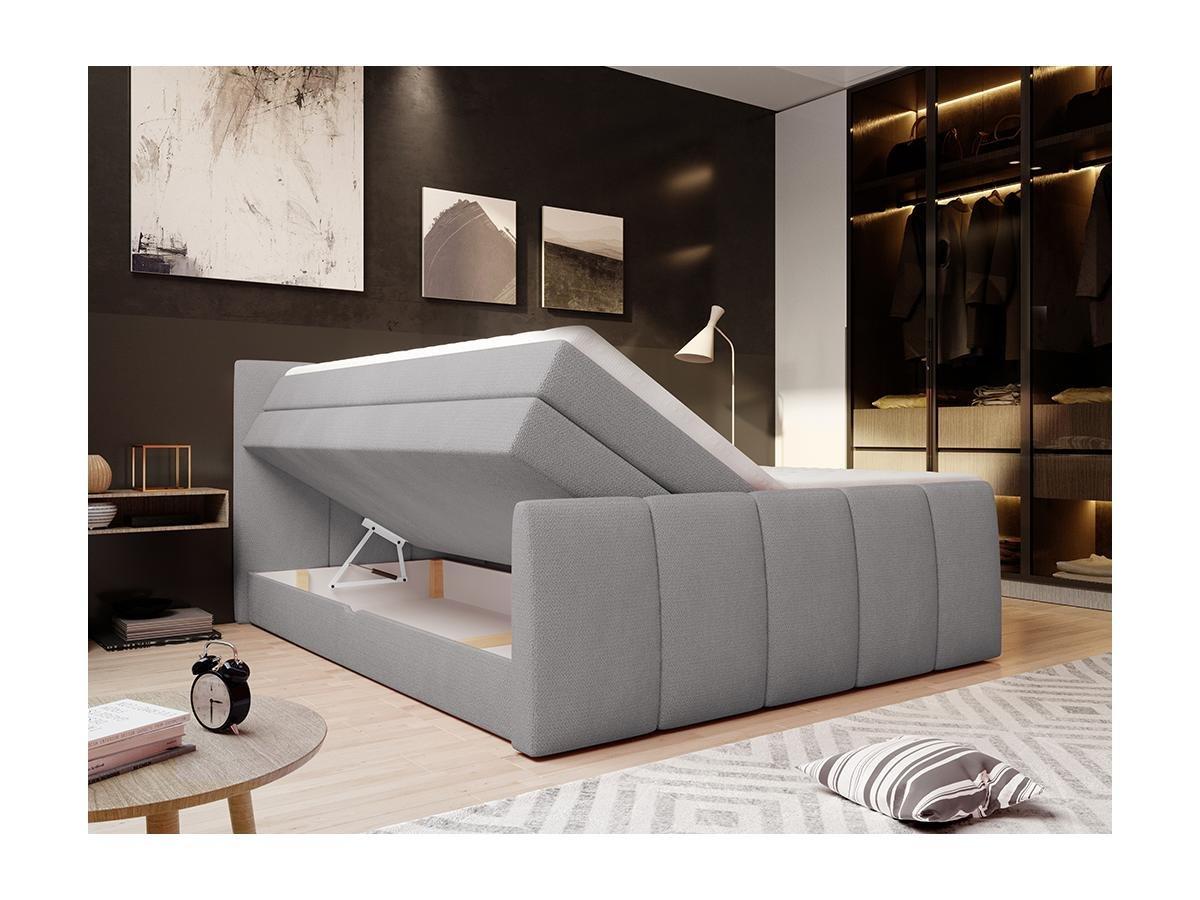 DREAMEA Set boxspring completo testata + base del letto con contenitore + materasso + topper VERONE grigio chiaro  