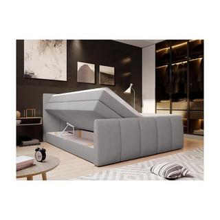 DREAMEA Set boxspring completo testata + base del letto con contenitore + materasso + topper VERONE grigio chiaro  