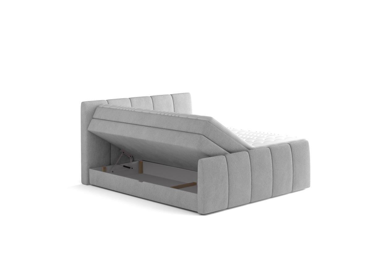 DREAMEA Set boxspring completo testata + base del letto con contenitore + materasso + topper VERONE grigio chiaro  