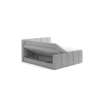 DREAMEA Set boxspring completo testata + base del letto con contenitore + materasso + topper VERONE grigio chiaro  