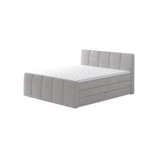 DREAMEA Set boxspring completo testata + base del letto con contenitore + materasso + topper VERONE grigio chiaro  