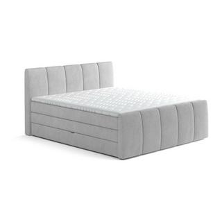 DREAMEA Set boxspring completo testata + base del letto con contenitore + materasso + topper VERONE grigio chiaro  